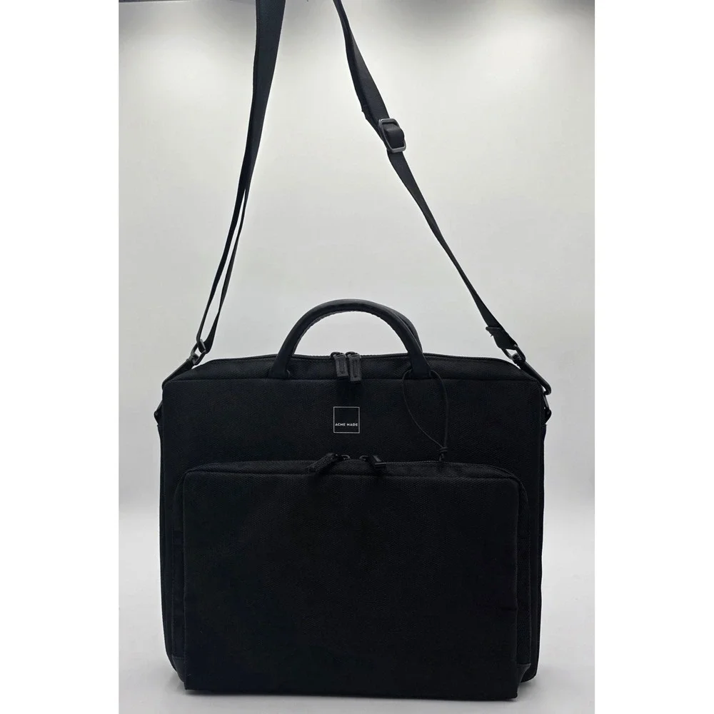 Acme Made Black Laptop Messenger Bag Padded Briefcase with Organizer Pocket